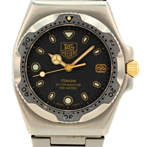 Vintage 1980's Tag Heuer 34.5mm Men's 100M Titanium/ Gold Watch! Ref: 820.213/1! - Picture 1 of 9
